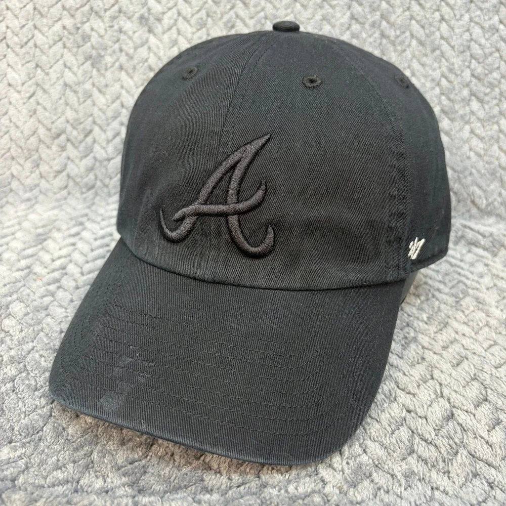 47 Brand Atlanta Braves Hat Black Tonal Logo Adjustable Dad Cap MLB 0514